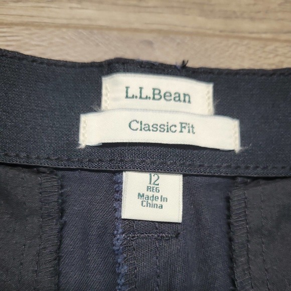 LL Bean Pants Women's 12 Classic Fit Elastic Waist Crop Black Flat Front - Picture 4 of 9